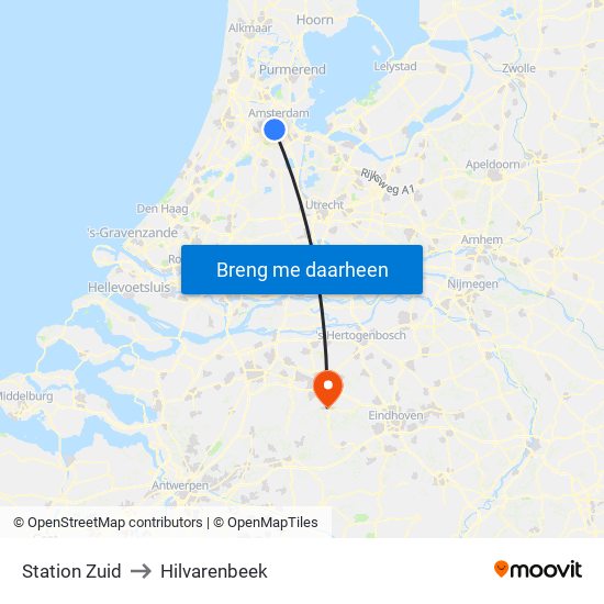 Station Zuid to Hilvarenbeek map