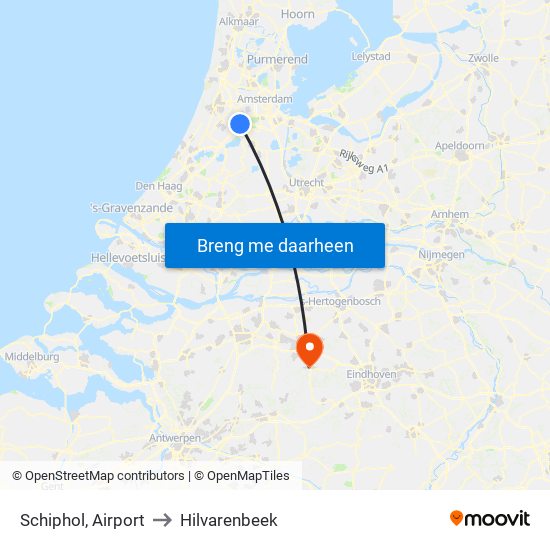 Schiphol, Airport to Hilvarenbeek map