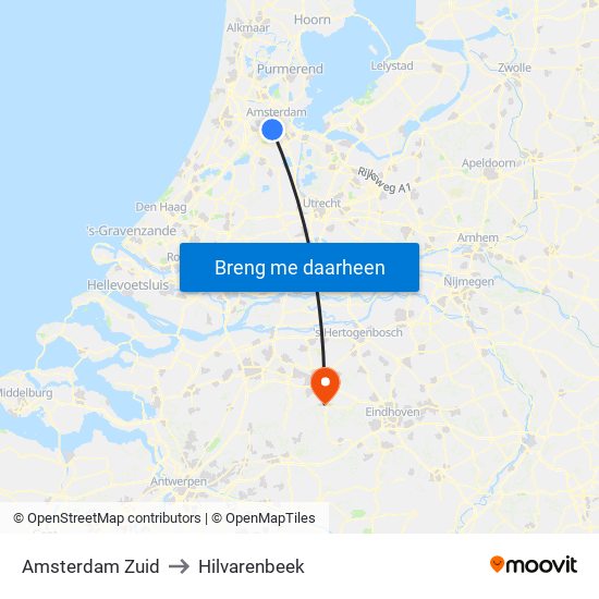 Amsterdam Zuid to Hilvarenbeek map