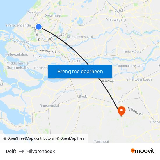 Delft to Hilvarenbeek map