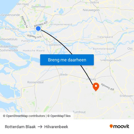 Rotterdam Blaak to Hilvarenbeek map