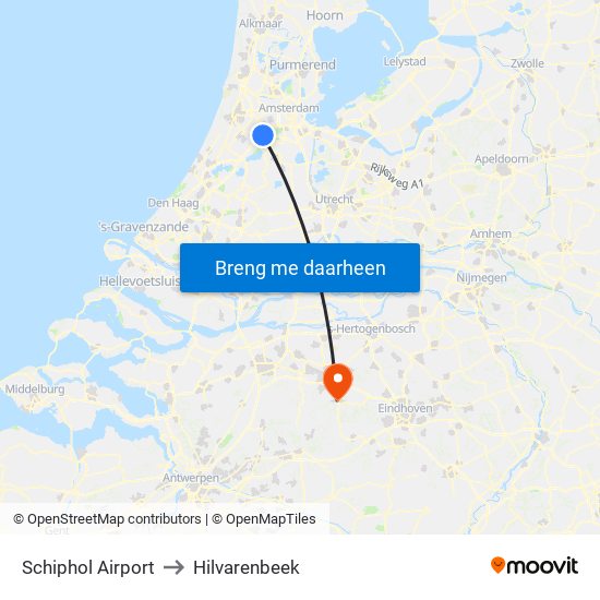 Schiphol Airport to Hilvarenbeek map