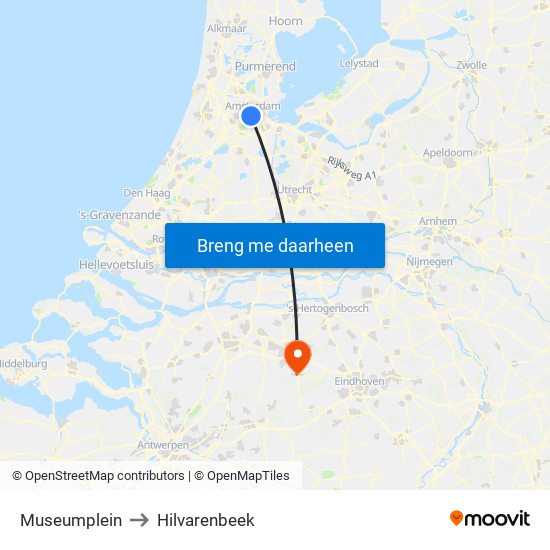 Museumplein to Hilvarenbeek map