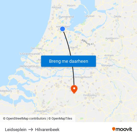 Leidseplein to Hilvarenbeek map