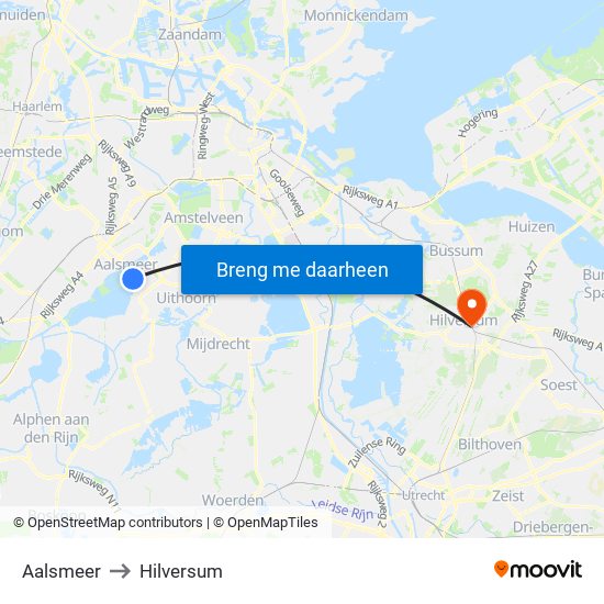 Aalsmeer to Hilversum map