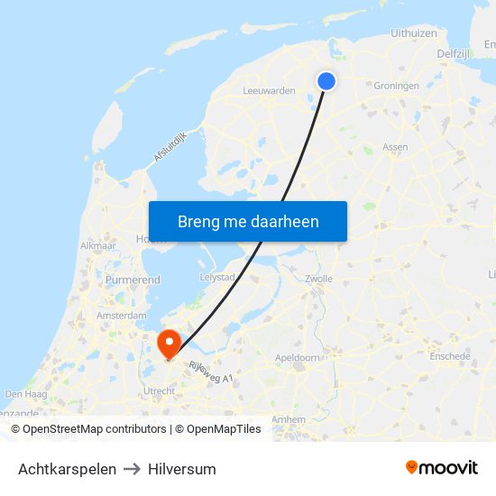 Achtkarspelen to Hilversum map