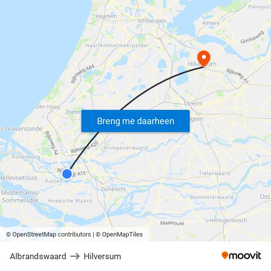 Albrandswaard to Hilversum map