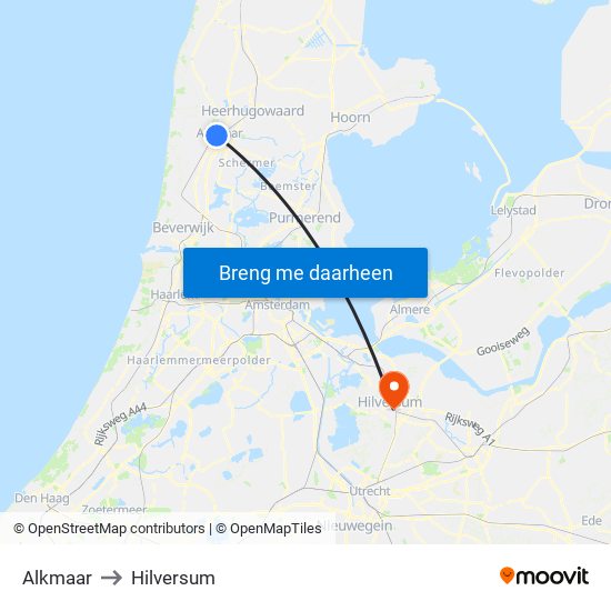 Alkmaar to Hilversum map