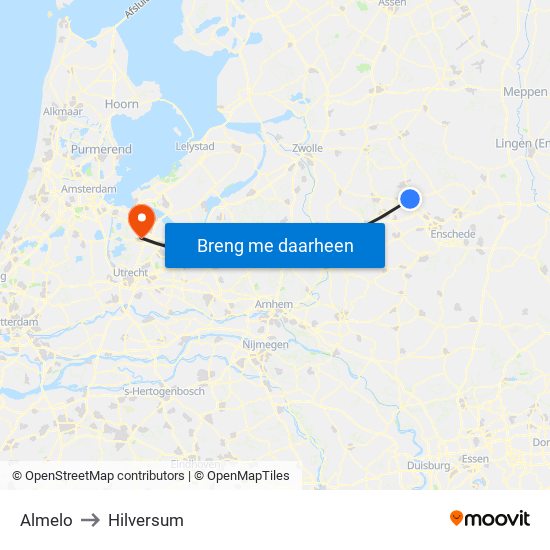Almelo to Hilversum map