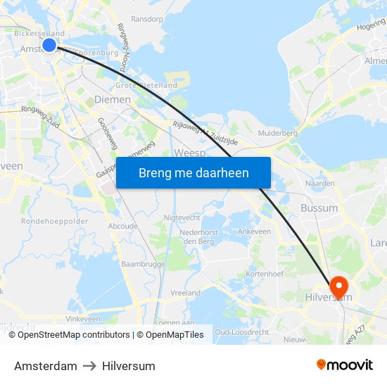 Amsterdam to Hilversum map