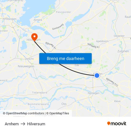 Arnhem to Hilversum map