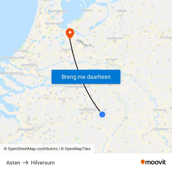 Asten to Hilversum map