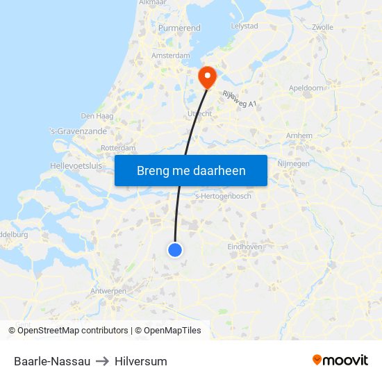 Baarle-Nassau to Hilversum map