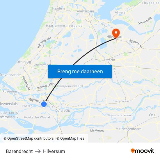 Barendrecht to Hilversum map