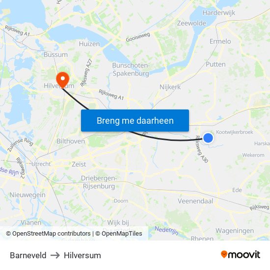 Barneveld to Hilversum map