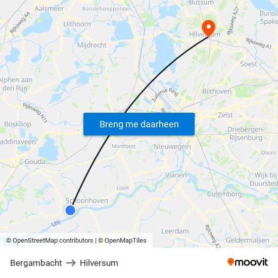 Bergambacht to Hilversum map