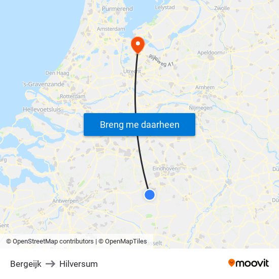 Bergeijk to Hilversum map