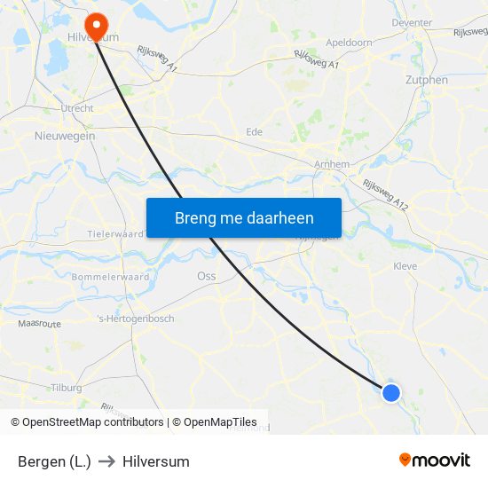 Bergen (L.) to Hilversum map