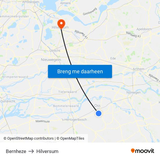 Bernheze to Hilversum map