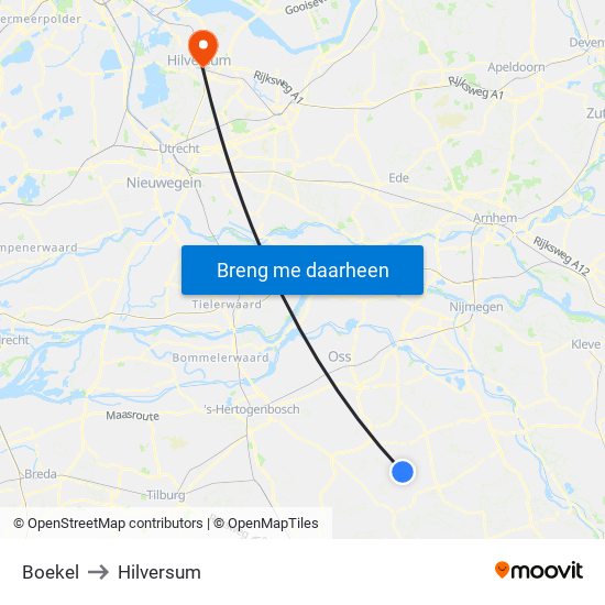 Boekel to Hilversum map