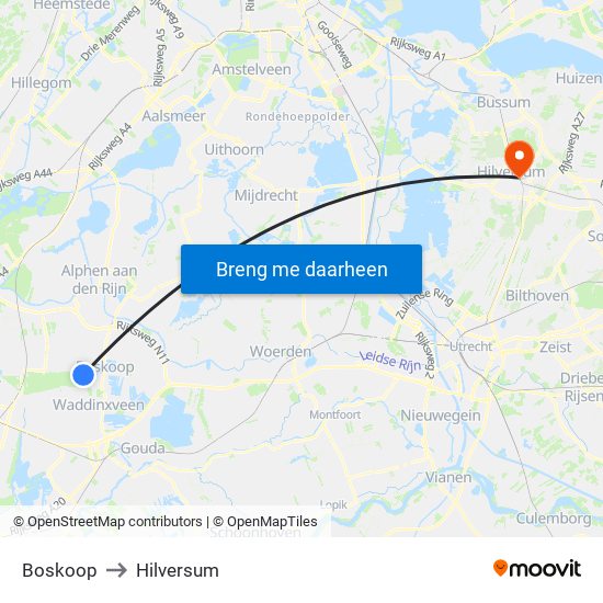 Boskoop to Hilversum map