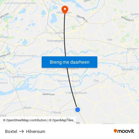 Boxtel to Hilversum map