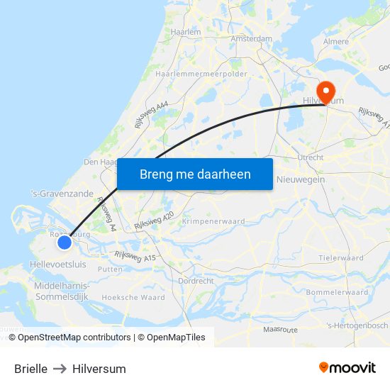 Brielle to Hilversum map