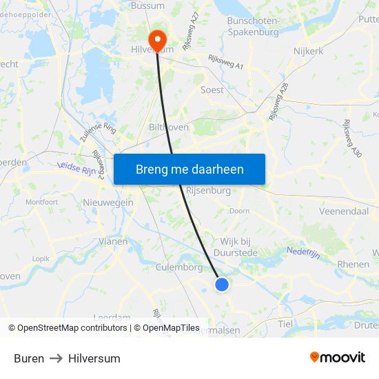 Buren to Hilversum map