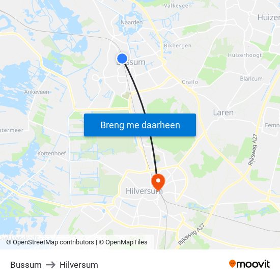 Bussum to Hilversum map