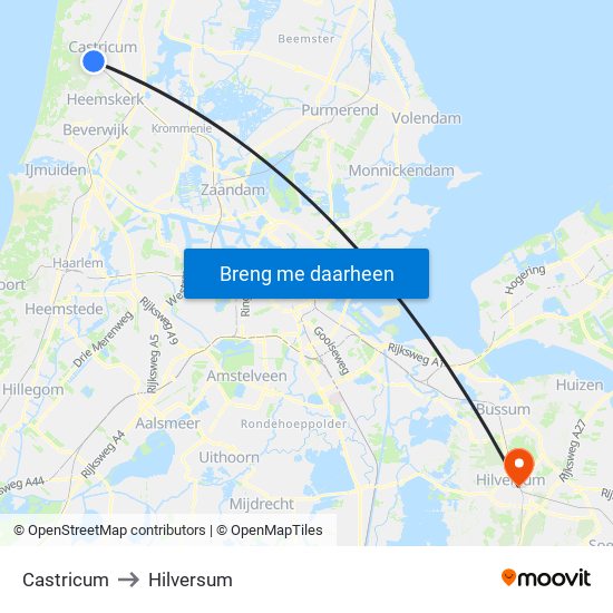 Castricum to Hilversum map