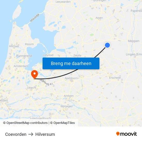 Coevorden to Hilversum map