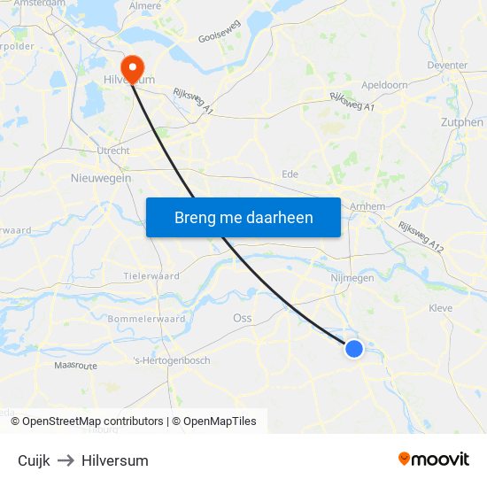 Cuijk to Hilversum map