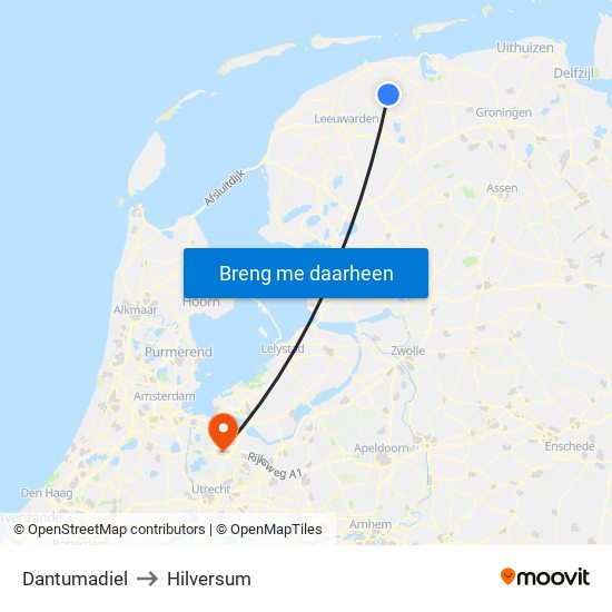 Dantumadiel to Hilversum map