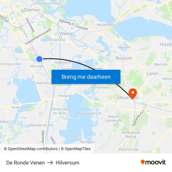 De Ronde Venen to Hilversum map