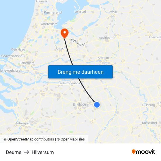 Deurne to Hilversum map
