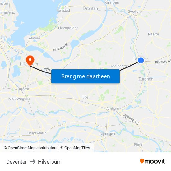 Deventer to Hilversum map