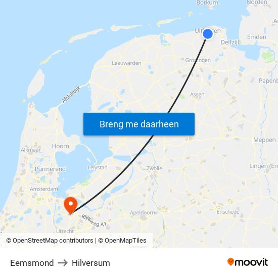 Eemsmond to Hilversum map