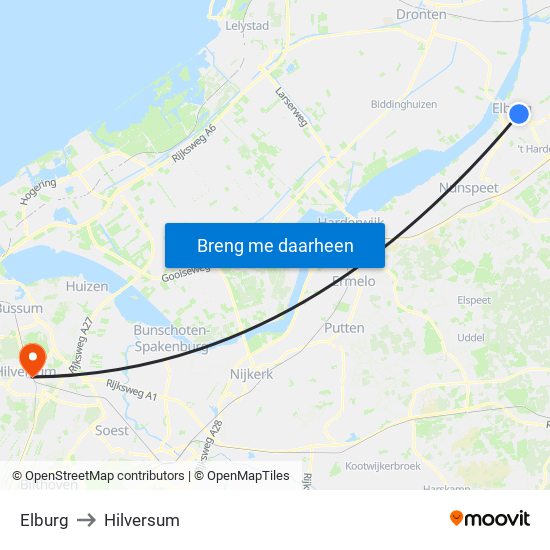 Elburg to Hilversum map