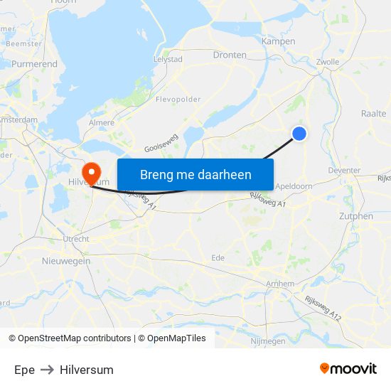 Epe to Hilversum map