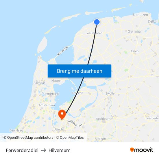 Ferwerderadiel to Hilversum map