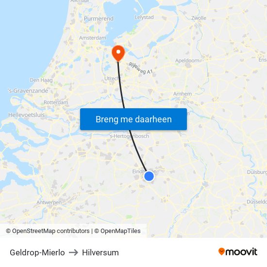 Geldrop-Mierlo to Hilversum map