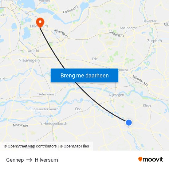 Gennep to Hilversum map