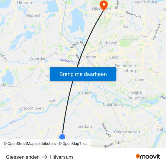 Giessenlanden to Hilversum map