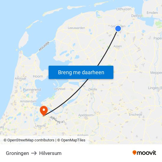 Groningen to Hilversum map