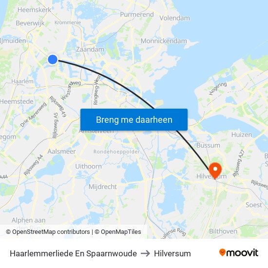 Haarlemmerliede En Spaarnwoude to Hilversum map