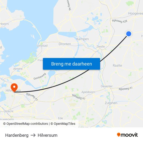 Hardenberg to Hilversum map