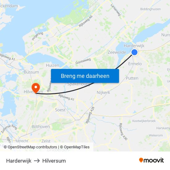 Harderwijk to Hilversum map