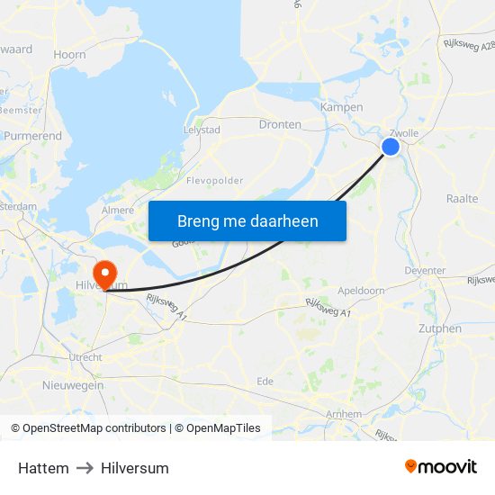Hattem to Hilversum map