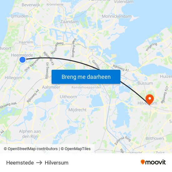 Heemstede to Hilversum map