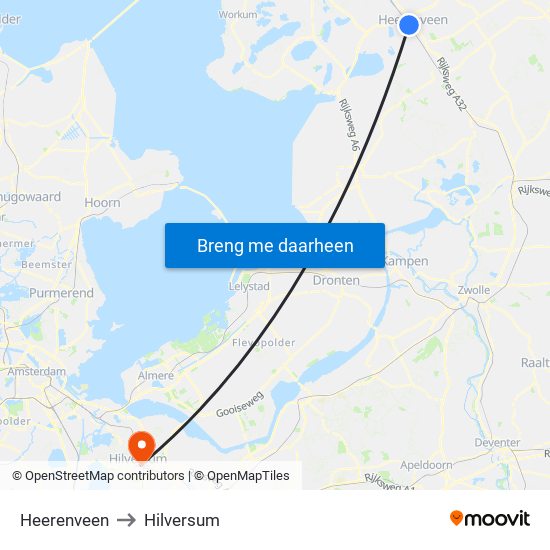 Heerenveen to Hilversum map